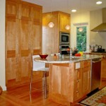 The wood in this kitchen is red birch,the style is a flush overlay, or frame less cabinetry.The door style is a shaker with a 4in. style and rail.